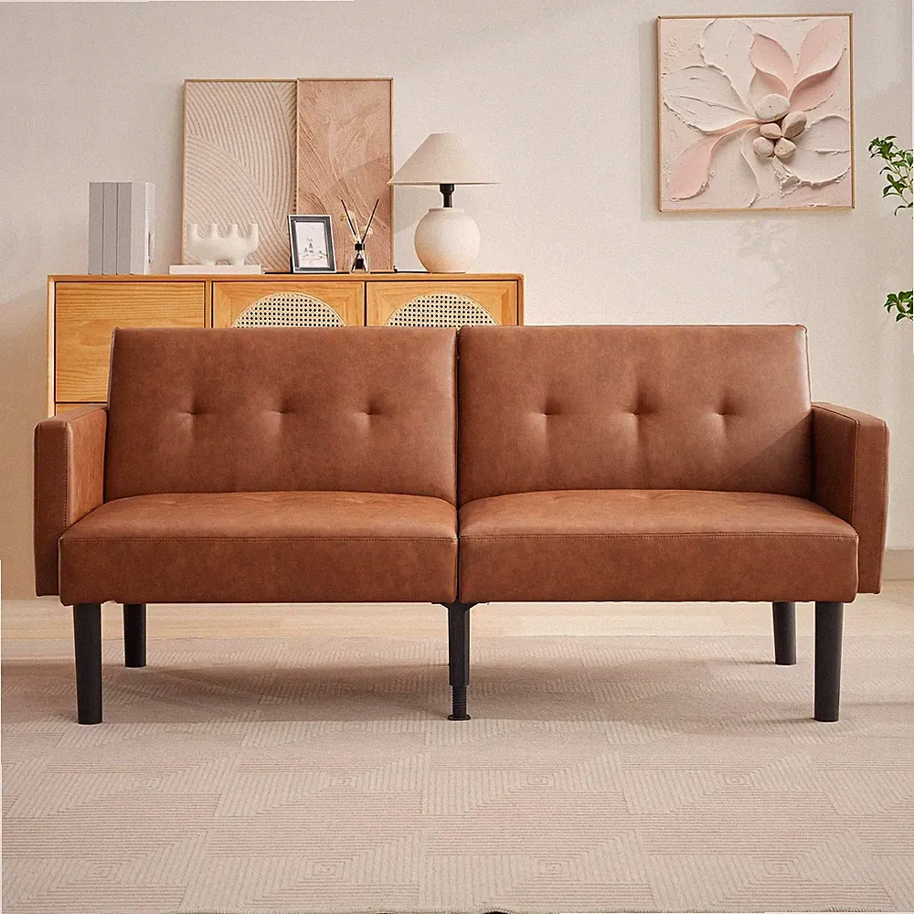 75.5" 3-Position Recliner Sofa Bed Double Linen Flannel PU Leather Off-Floor