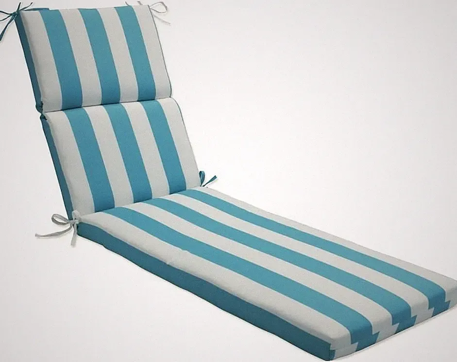 Blue White Stripe Outdoor Chaise Lounge Cushion 72.5"x21" Split Back w/Ties