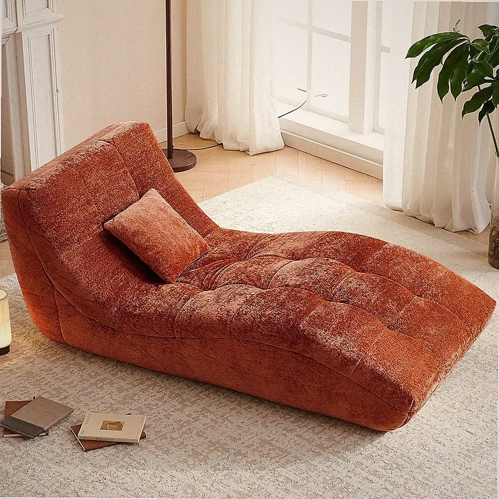 Chaise Lounge Chair with Curved Back, Modern Upholstered Recliner Sofa, Tufted A