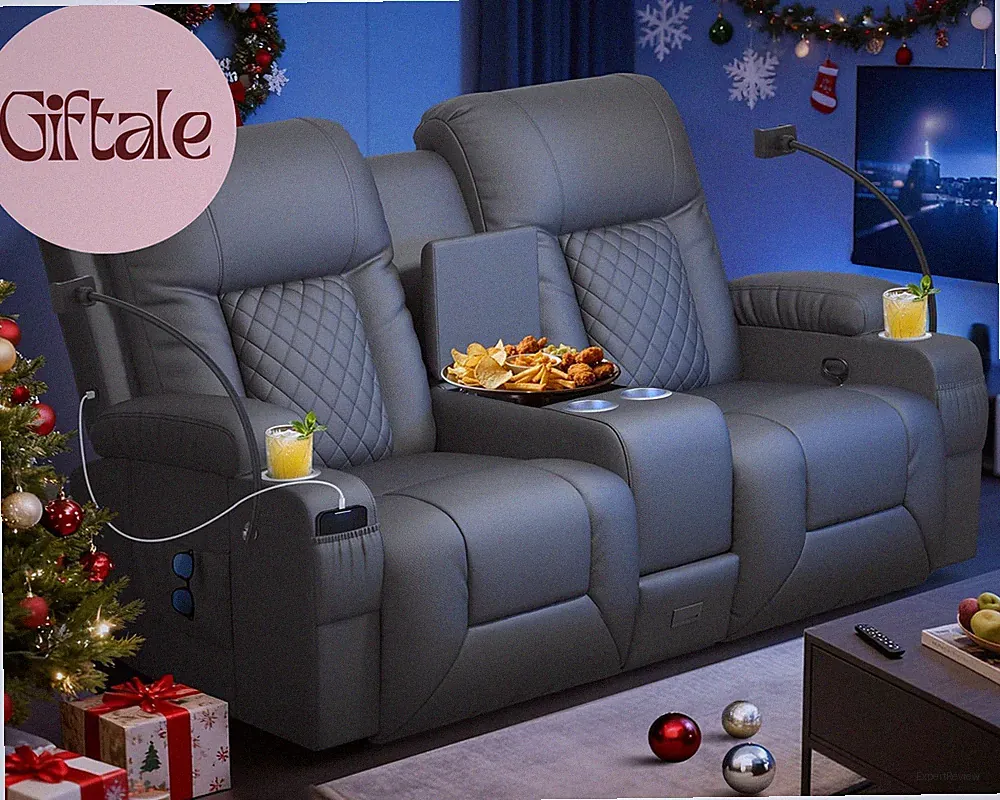 Loveseat Recliner Sofa, Home Theater Seating with Center Console, Reclining Love